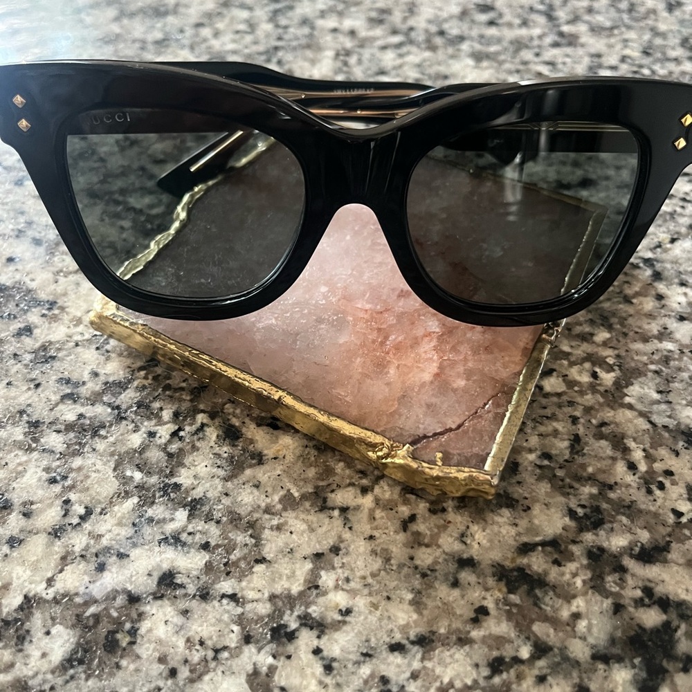 Gucci Women's Black Sunglasses with Gold Accents